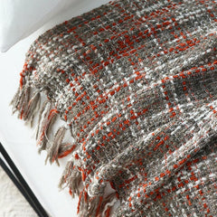 Chunky Knit Blanket With Tassels - Red