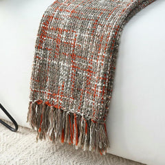 Chunky Knit Blanket With Tassels - Red