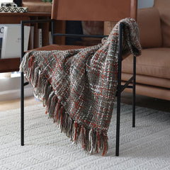 Chunky Knit Blanket With Tassels - Red