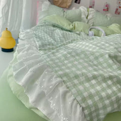 Gingham Lace Ruffle Bedding Set