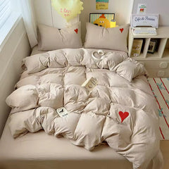 Beige Heart Bedding Set