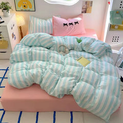 Pink Striped Cotton Bedding Set