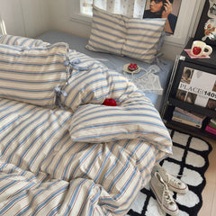 Blue Striped Cotton Bedding Set