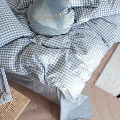 Cotton Small Gingham Bedding Set - Beige