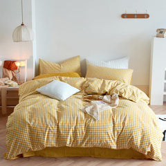 Cotton Small Gingham Bedding Set - Yellow