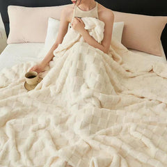 Cozy Plaid Fleece Blanket - Cream White