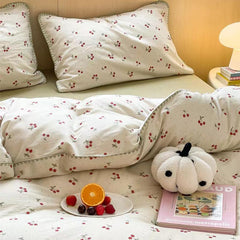 Cute Cherry Print Bedding Set - White