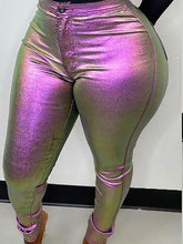 Momycharm Neon Pockets Buttons Fashion Skinny Pants