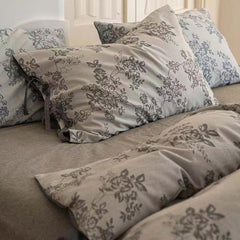 Floral Jacquard Bedding Set with Bow Tie - Grey