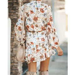 Frill Ruffle Boho Dress Floral Print Mini Dresses V-Neck Long Sleeve Beach dress 2019 WomenClothing Female Vestidos