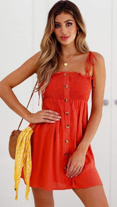 Front-breasted White Elastic Waist Sling Strap Dress