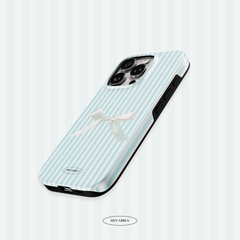 Blue Striped Bow iPhone Case