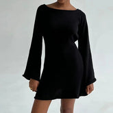 Knitted Casual Solid Color Backless Long Sleeve Party Streetwear Mini Dress