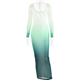 Sleeve Backless Hollow Out Lace Up Slit Bodycon Fall Birthday Party Cut Out Dress