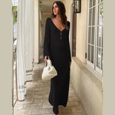 Hollow Out Knitted Backless V Neck Long Dresses Elegant Summer Holiday Outfits Maxi Dress