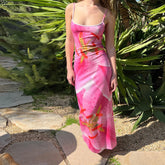 Casual Printed Backless Bodycon Slim Boho Long Sundress Maxi Dress