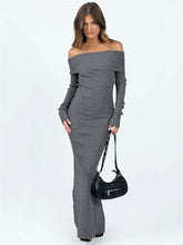 Color Slit Hem Casual Long Sleeve Knitted Party Dress Beach Cocktail Club Streetwear Maxi Dress