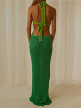 Cutout Knitted Long Crochet Backless Spaghetti Strap Bodycon Maxi Dress