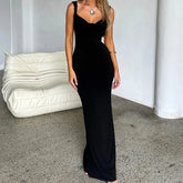 Backless Bodycon Spring Scoop Neck Bow Tie Open Back Party Cocktail Maxi Dress