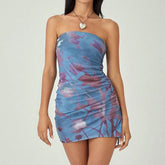 Summer Tube Floral Print Off Shoulder Bodycon Short Mini Dress