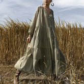 Y2k Puff Sleeve Ruffle Pleated Maxi Swing Loose Fit Tiered Beach Wear Midi Dress