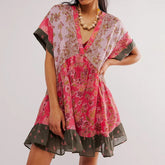 V-Neck Puff Sleeve Mini WomenSummer Causal Beach Boho Dress