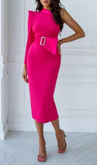 ONE SHOULDER MIDI DRESS IN PINK