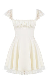 SATIN LACE MINI DRESS IN WHITE