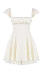 SATIN LACE MINI DRESS IN WHITE