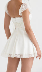 SATIN LACE MINI DRESS IN WHITE