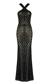 HALTER SEQUIN MAXI DRESS IN BLACK