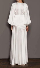 LONG SLEEVES V NECK MAXI DRESS IN WHITE