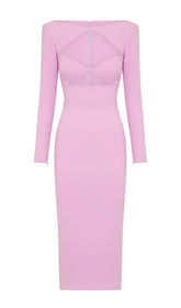CUT OUT LONG SLEEVE MIDI DRESS IN PINK