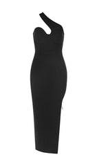 ONE SHOULDER MIDI DRESS IN BLACK