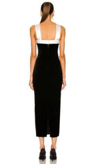 SLEEVELESS EVENING MIDI DRESS IN BLACK & WHITE