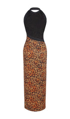 LEOPARD HIGH SPLIT MAXI DRESS