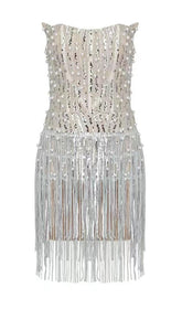 STRAPLESS MIDI DRESS IN WHITE