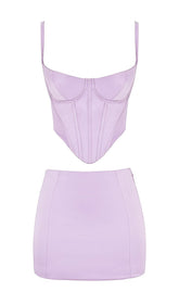 SATIN CORSET TWO PIECE SET IN PURPLE