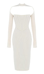 MESH CORSET MIDI DRESS IN WHITE