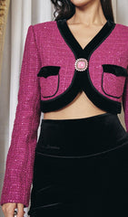 V NECK LONG SLEEVE PATCHWORK BUTTON VINTAGE SHORT COATS