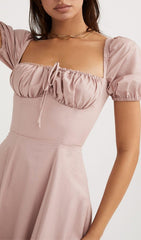 PUFF SLEEVE MIDI DRESS IN BLUSH PINK
