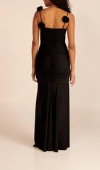 BLACK FLORAL SUSPENDER MAXI DRESS