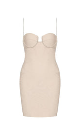 NUDE CRYSTAL STRAP BANDAGE MINI DRESS