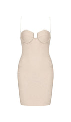 NUDE CRYSTAL STRAP BANDAGE MINI DRESS