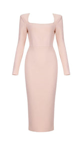PINK LONG SLEEVE MIDI DRESS