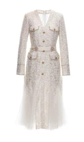 BEIGE LIGHT LUXURY MESH FISHTAIL LACE THICKENED DRESS