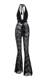 BACKLESS CUTOUT LACE JUMPSUIT