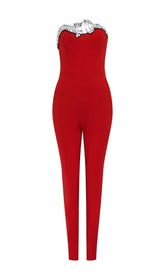 SEQUIN BANDAGE JUMPSUIT IN RED