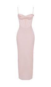 Pink satin suspender elegant dress