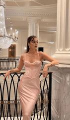 Pink satin suspender elegant dress